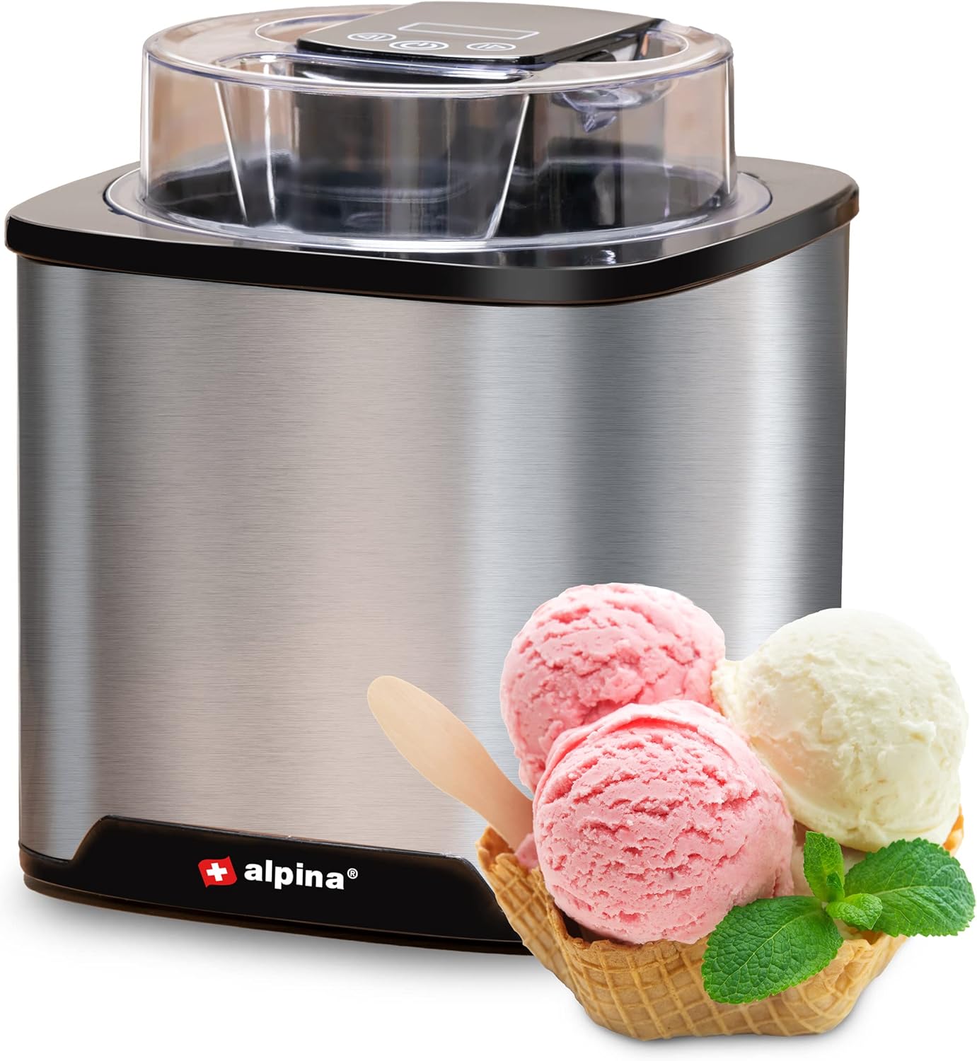ALPINA ICE CREAM MACHINE 2L AUTOMATIC LED STAINLESS STEEL YOGURT SORBET