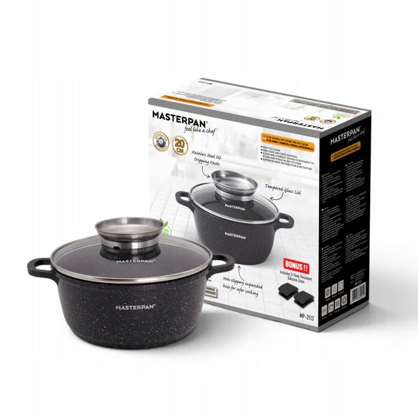ALUMINUM POT ROUND 20CM MARBLE WITH INDUCTION 2,5L FOR COOKING GAS Brand Masterpan