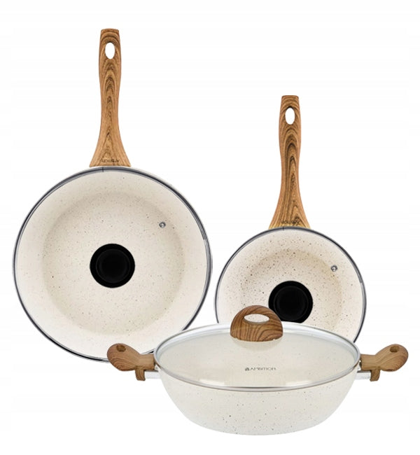 AMBITION NATURE PAN SET 20, 28 CM + LIDS + DEEP 28 CM INDUCTION