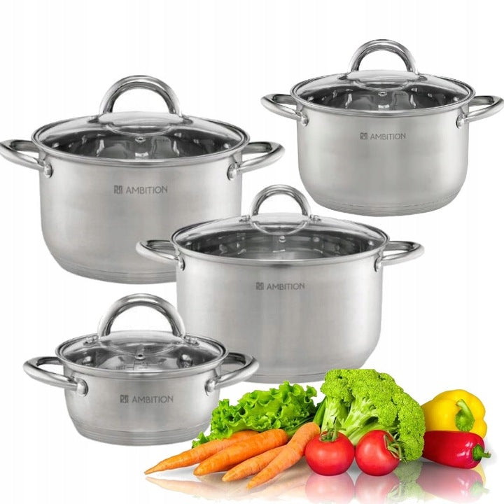 AMBITION SET OF POTS WITH LIDS 68736 SOLAR 8-piece Induction