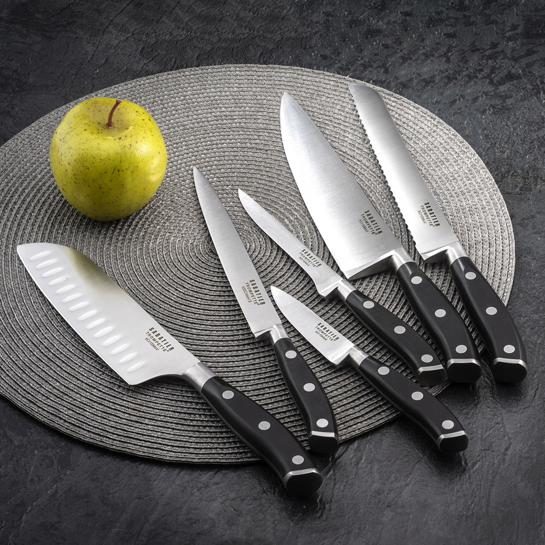 AMEFA 5 KITCHEN KNIVES SABATIER TROMPETTE VULCANO HEAD FLEXI SANTOKU SET Brand Amefa