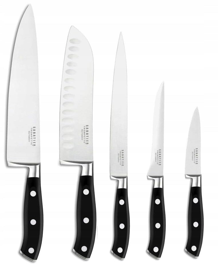 AMEFA 5 KITCHEN KNIVES SABATIER TROMPETTE VULCANO HEAD FLEXI SANTOKU SET