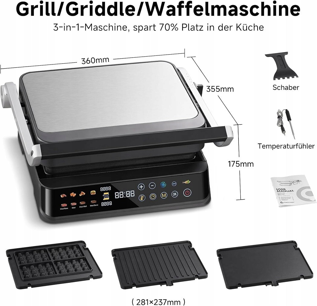 AMZCHEF XL 4in1 ELECTRIC CONTACT GRILL WITH SENSOR BOOST GRILL 2000W Power rating 2000 W