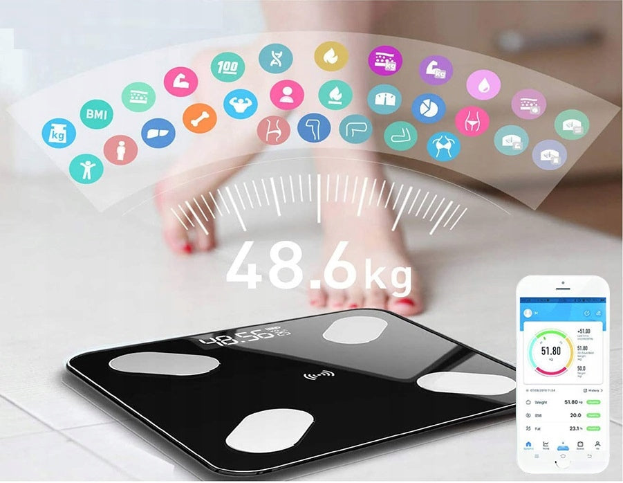 ANALYTICAL BATHROOM SCALE SLIM 180KG SMART + 31in 1 ANDROID iOS PRECISE Packaging status original