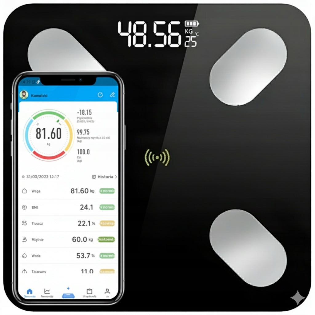 ANALYTICAL BATHROOM SCALE SLIM 180KG SMART + 31in 1 ANDROID iOS PRECISE