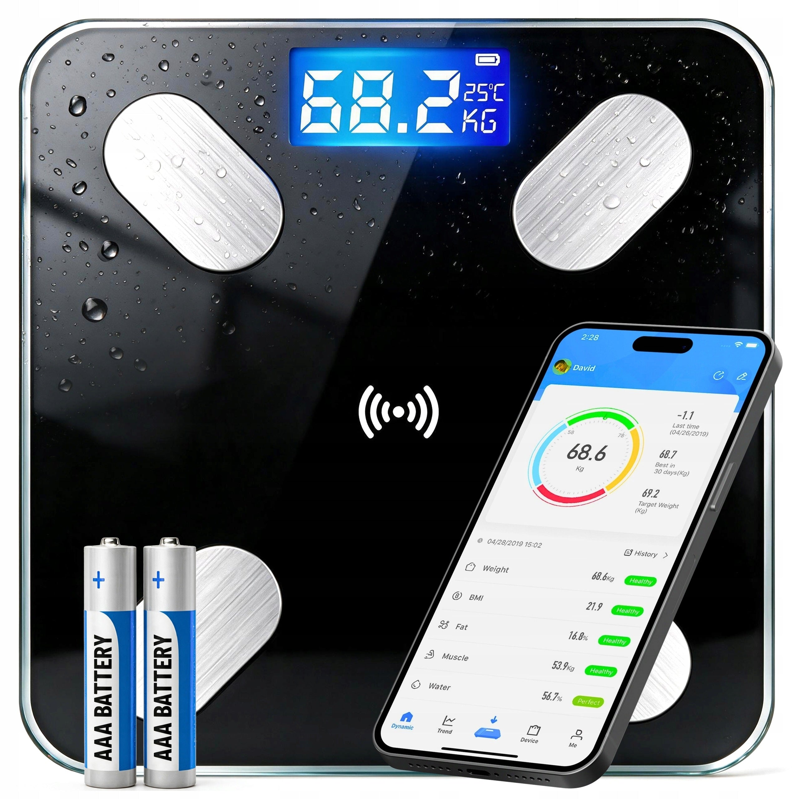 ANALYTICAL BATHROOM SCALE Silver Sharky SMART+WGTP1 PHONE APP