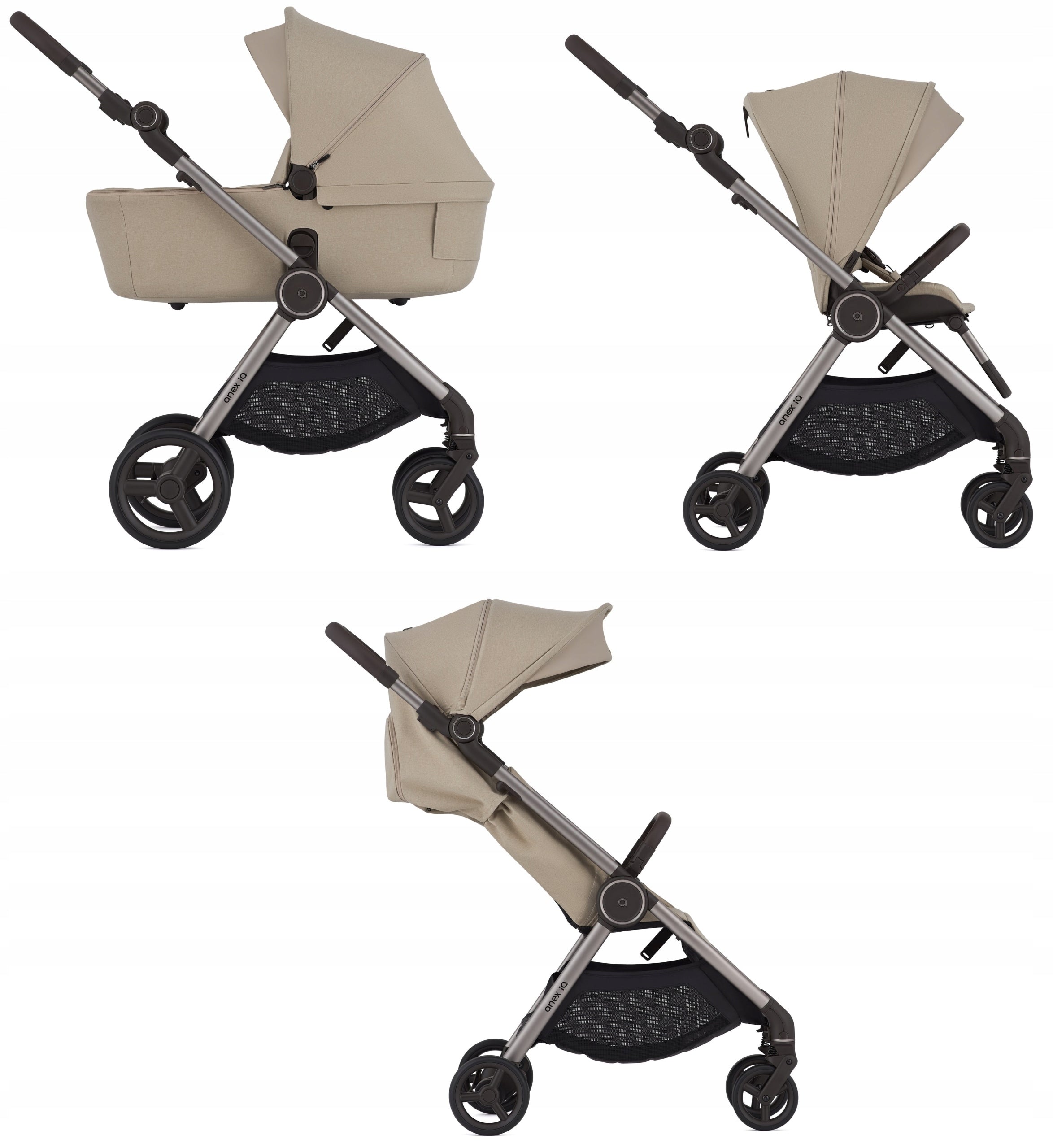 ANEX IQ PREMIUM STROLLER 3in1: GONDOLA + SEAT + LIGHTWEIGHT STROLLER BUGGY CREMA