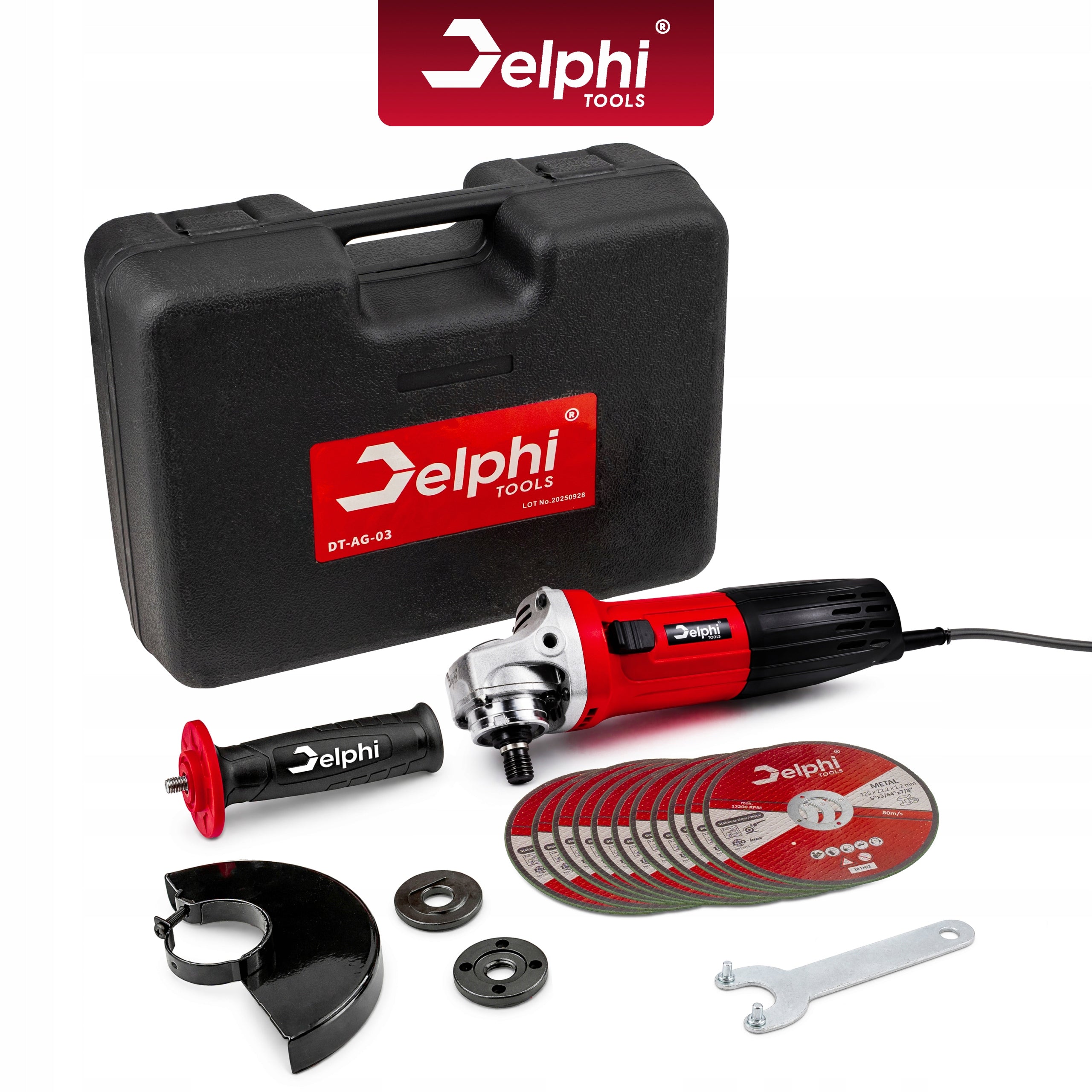 ANGLE GRINDER STRONG RUBBER ANGLE DIAX 125mm ADJUSTABLE + 10 DISCS Brand Delphi tools