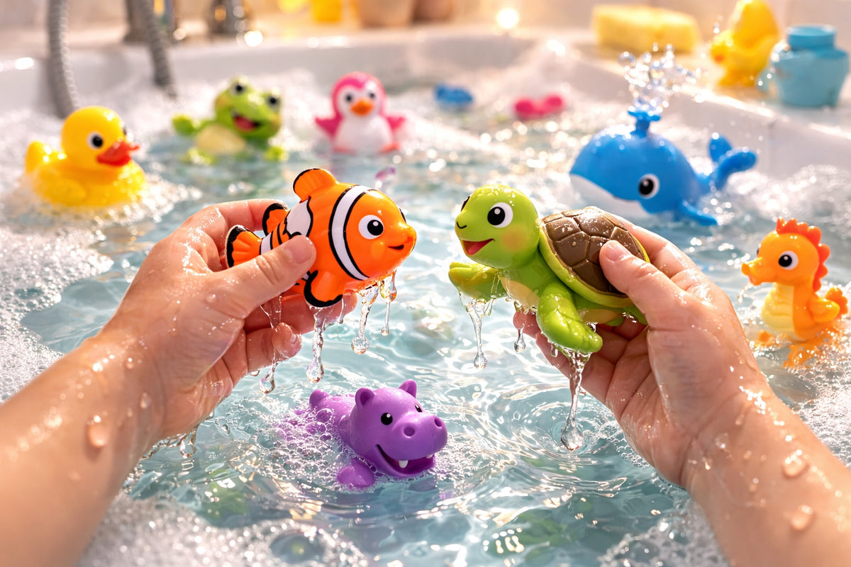 ANIMAL BATH TOY SET RUBBER + BATHTUB ORGANIZER CASE 10PCS Manufacturer code ZESTAW ZABAWEK DO KĄPIELI ZWIERZĄTKA GUMOWE
