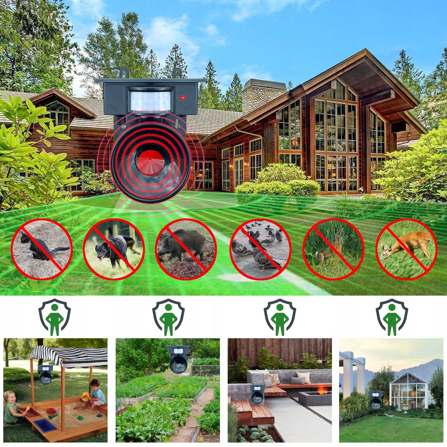 ANIMAL REPELLENT CAT BIRDS WILD MICE 10in1 + SOLAR BATTERY Brand Masuletto