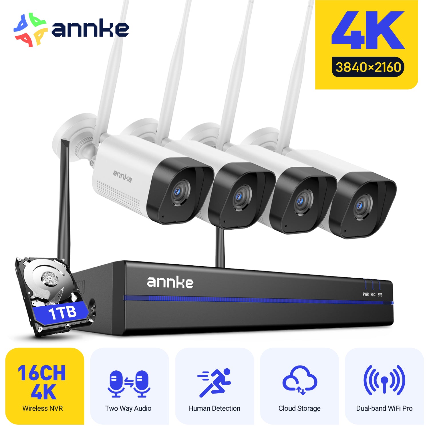 ANNKE WS800 8MP Wireless Cameras NVR Security System with Two-Way Audio