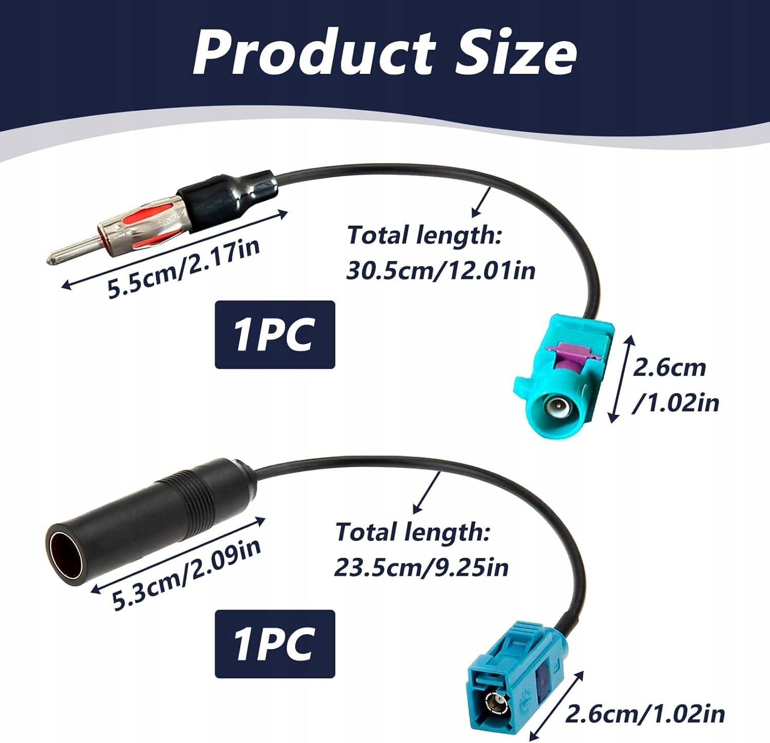 ANTENNA ADAPTER 2 PIECES MALE PLUG FEMALE CABLE RADIO FM SIGNAL Brand no brand