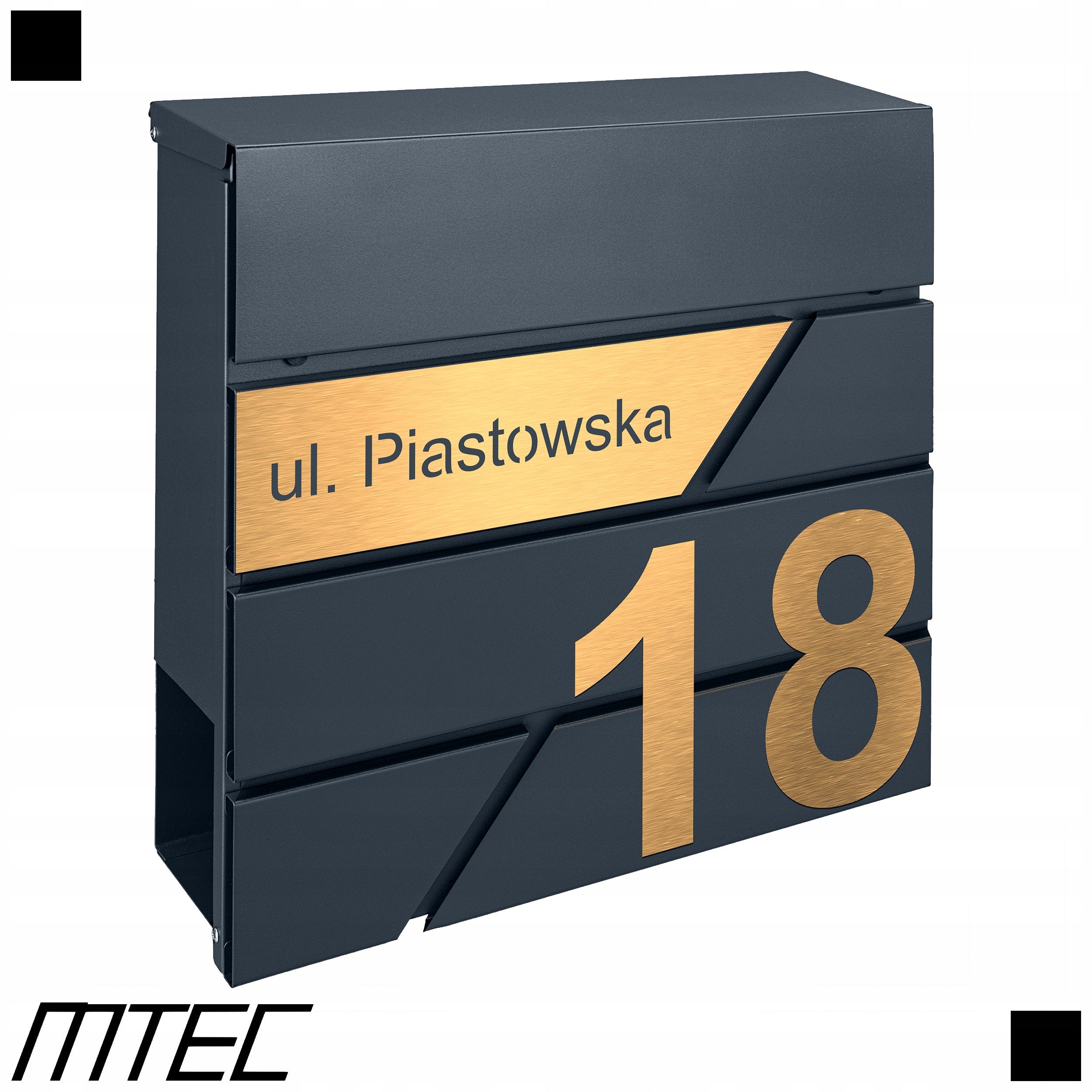 ANTHRACITE MAILBOX + GOLD NUMBERS LAMINATE Brand M-TEC
