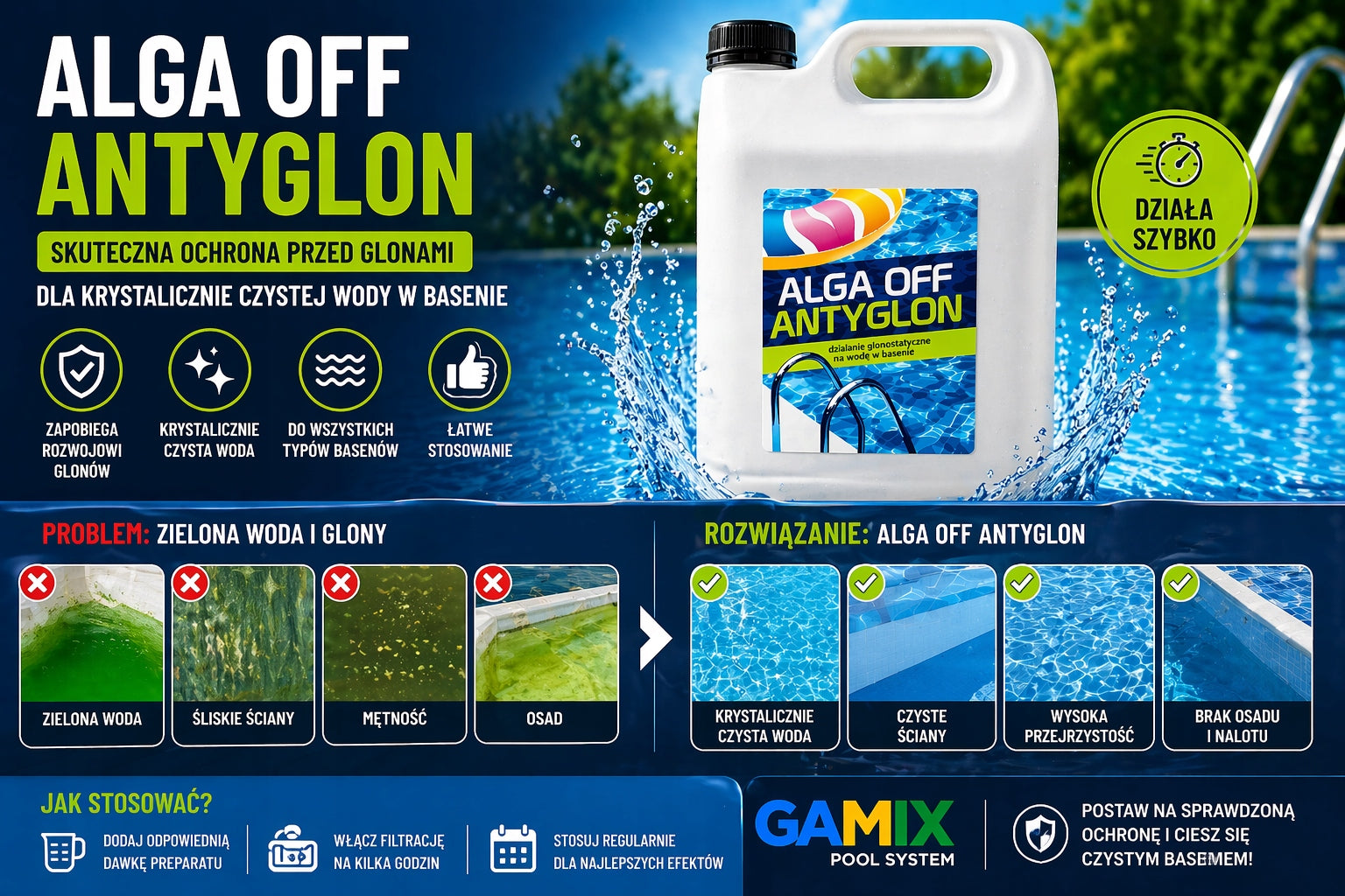 ANTI-ALGAE 4L for Pool ALGA OFF Effective for Algae Green Water Brand Gamix