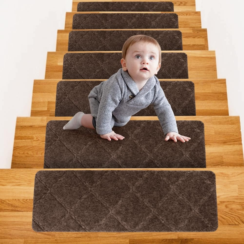 ANTI-SLIP STAIR TREAD MATS 15 PCS BROWN