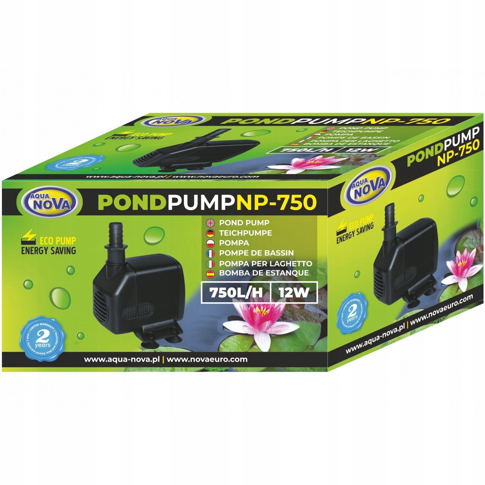 AQUA NOVA NP-750 FOR POND PUMP 750 L/H ECO 12W Manufacturer code NP-750