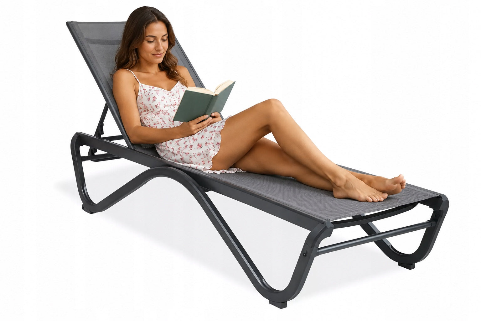 AQUALIS Aluminum Pool Garden Sun Lounger for Garden Pool Adjustable Grey Packaging status original