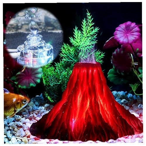 AQUARIUM DECORATION VOLCANO LED COLORFUL SET WITH BUBBLE PUMP steel