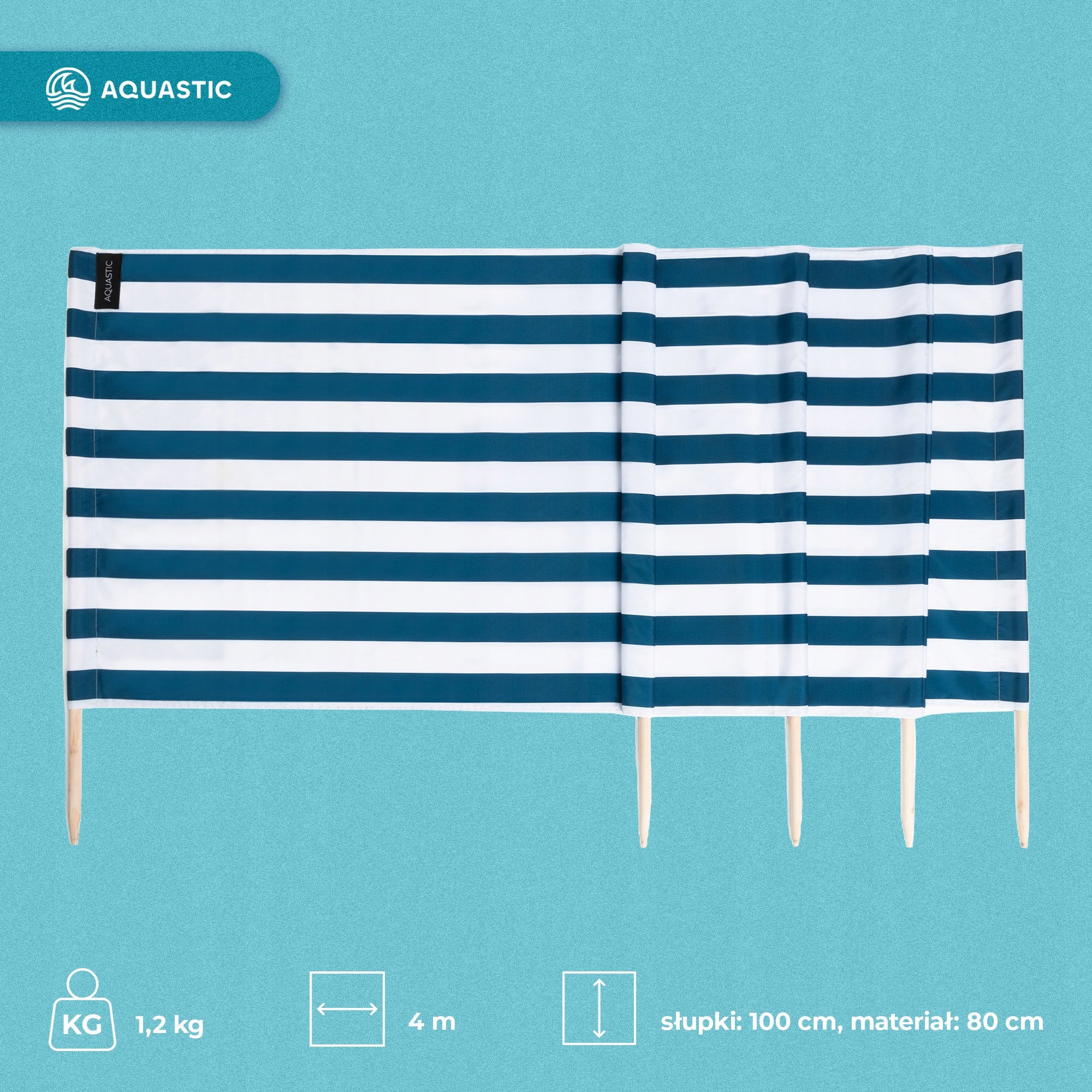 AQUASTIC Windscreen navy OS EUCALYPTUS POSTS 400x80 Brand Aquastic