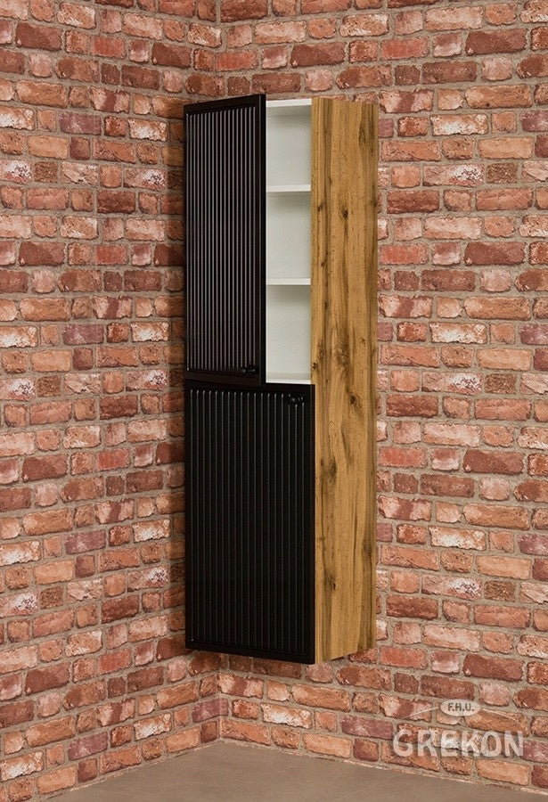 ARGENTO Bathroom Furniture Black High Bookcase Furniture color natural oak