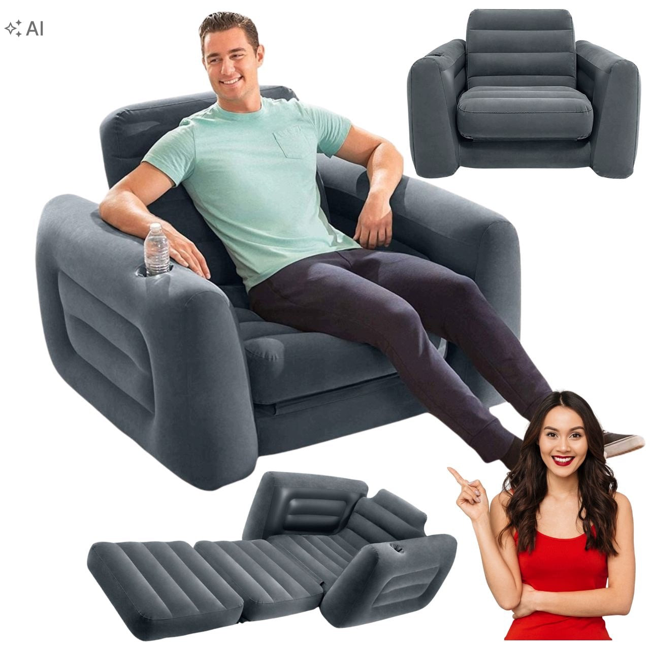 ARMCHAIR INFLATABLE SOFA BED PULL-OUT COUCH BED FOR SLEEPING