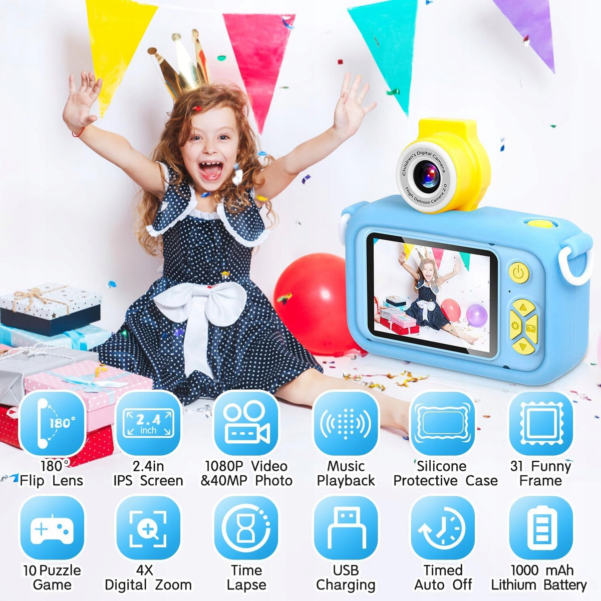 ARNSSIEN Children's Camera 180° Rotating Lens, 2,4 Inch Screen Manufacturer code B0BPPDXWYM