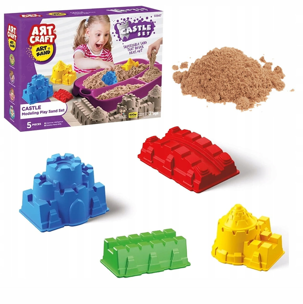ART CRAFT Kinetic Sand + Molds - Castle Set with Sandbox