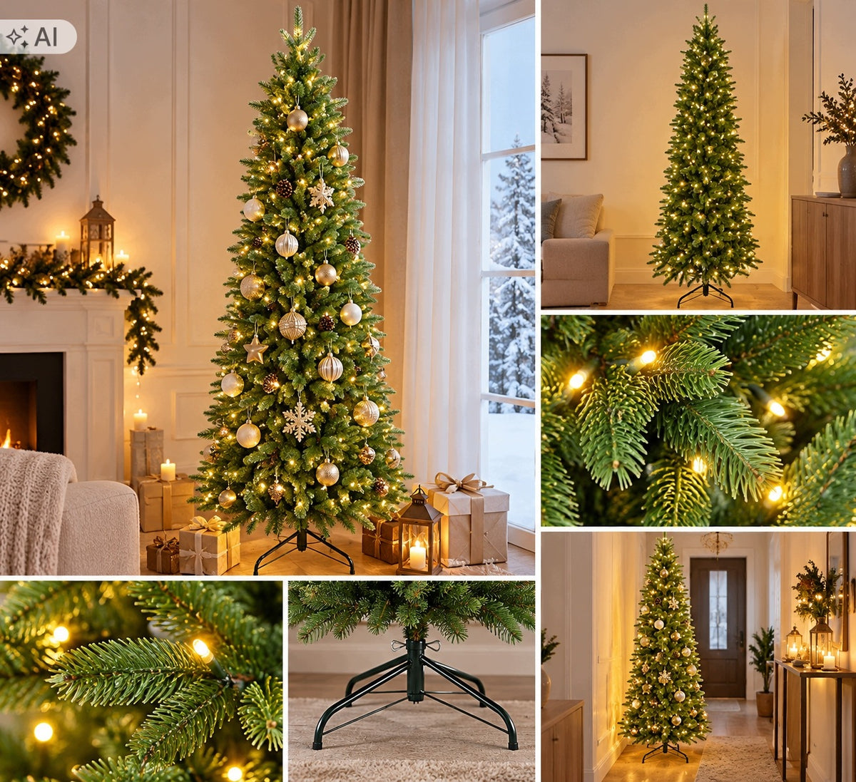 ARTIFICIAL CHRISTMAS TREE 180 CM SALCAR NARROW SLIM LED WARM WHITE PE PVC Manufacturer code XT218