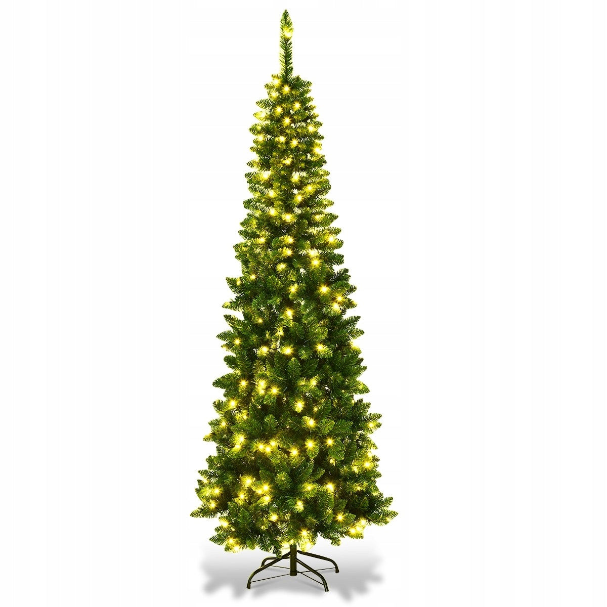 ARTIFICIAL CHRISTMAS TREE 200 CM NARROW LED 250 LIGHTS STAND