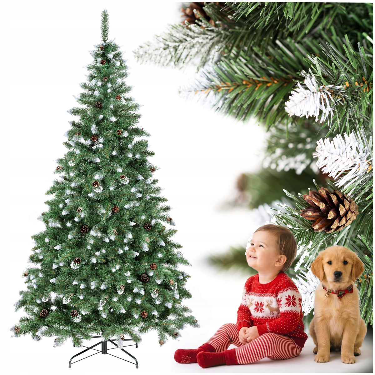 ARTIFICIAL CHRISTMAS TREE DIAMOND PINE SNOW-COVERED 220 cm STAND PREMIUM + FREEBIE