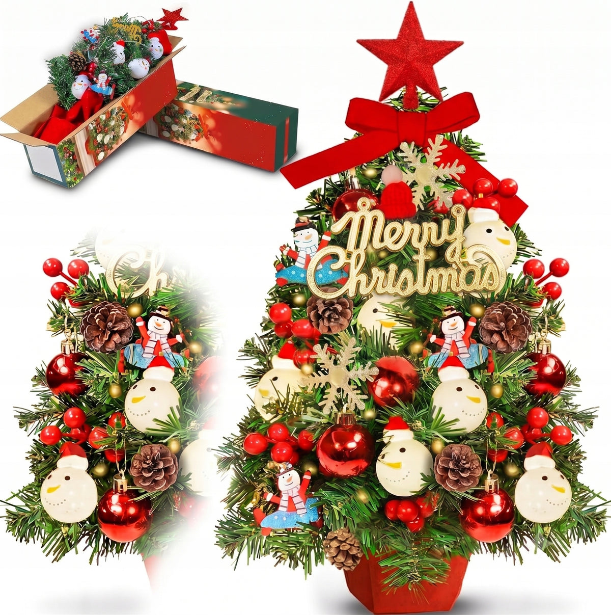 ARTIFICIAL CHRISTMAS TREE DRESSED CHRISTMAS DECORATIONS BAUBLE LAMPS 60CM