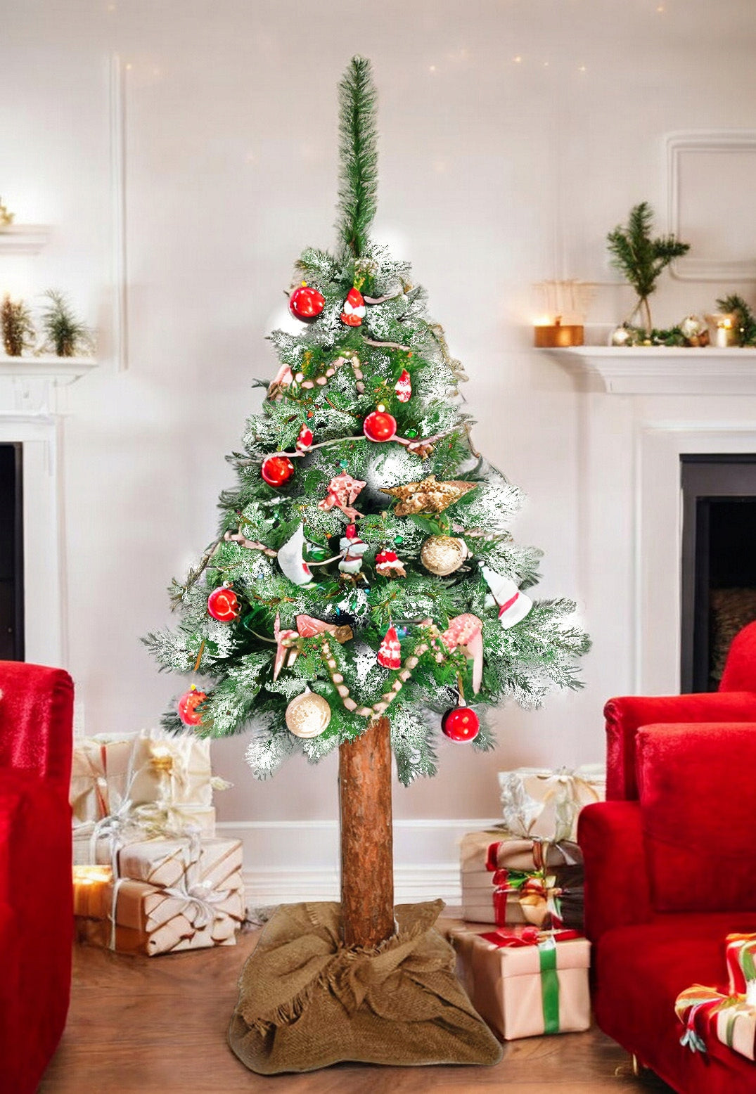 ARTIFICIAL CHRISTMAS TREE ON THE TRUNK BEAUTIFUL DIAMOND PINE DENSE SNOW-COVERED 180 CM Brand Stylizer