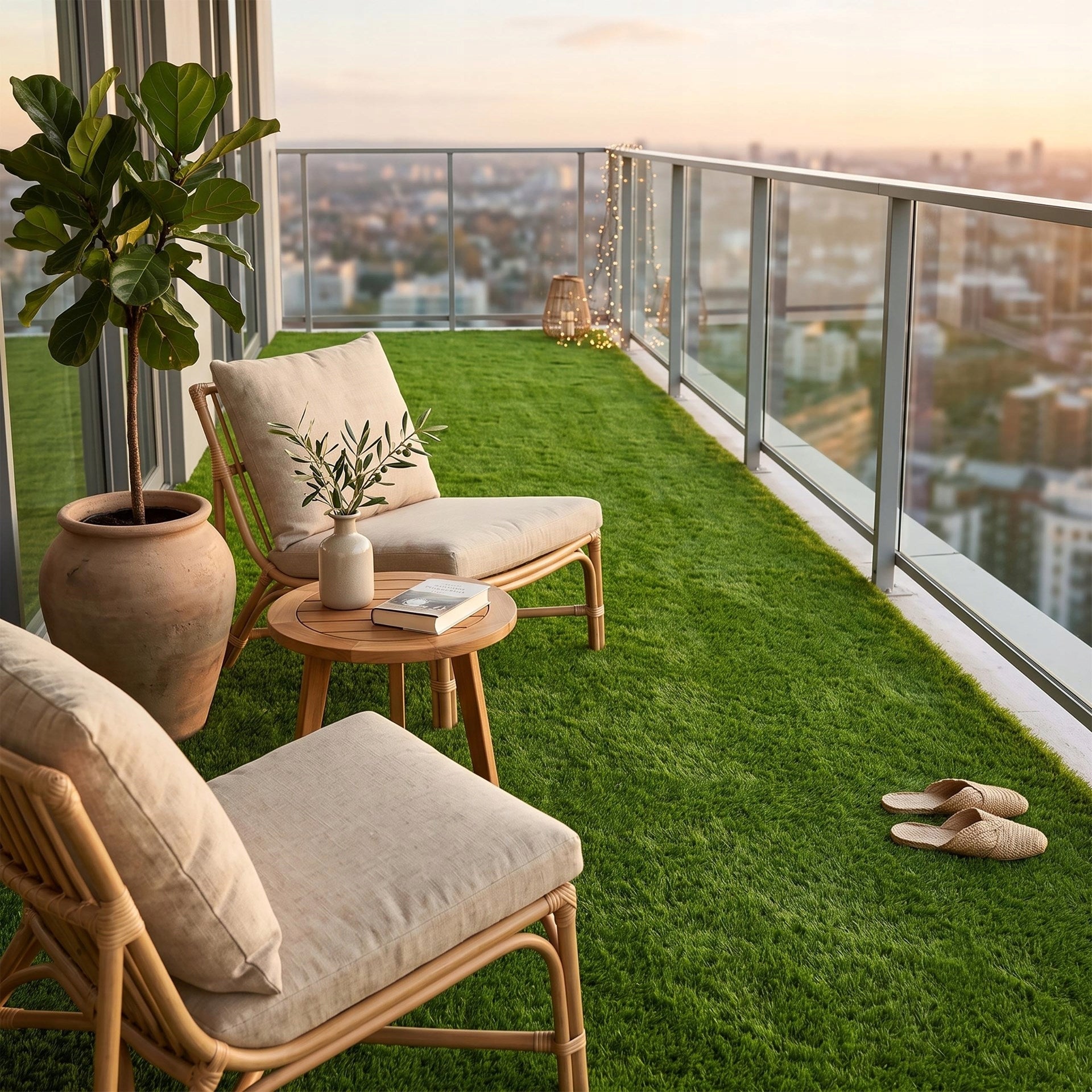 ARTIFICIAL GRASS 45mm GREEN ROLL CARPET 2m x 1mb. BALCONY TERRACE GARDEN Color green