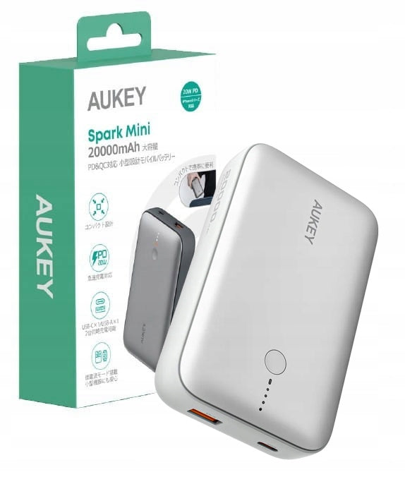 AUKEY PB-Y57 Frozen White Mini powerbank 20000mAh PD QC 3.0 USB-C 22.5W LED