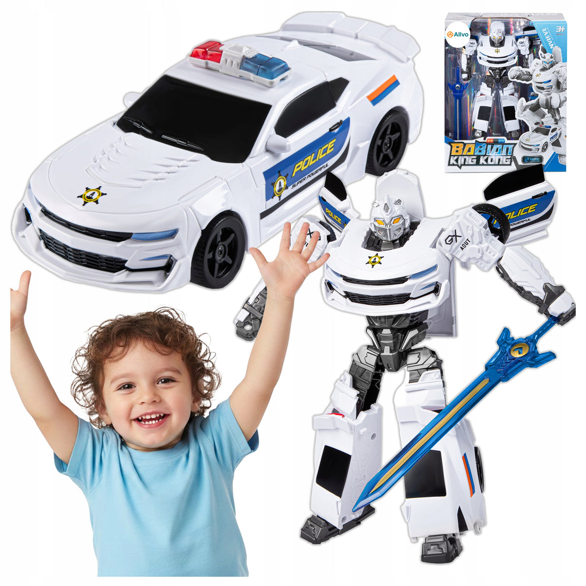 AUTO POLICE ROBOT 2IN1 CONSTRUCTION KIT TRANSFORMATION MODE POLICE CAR Packaging status original