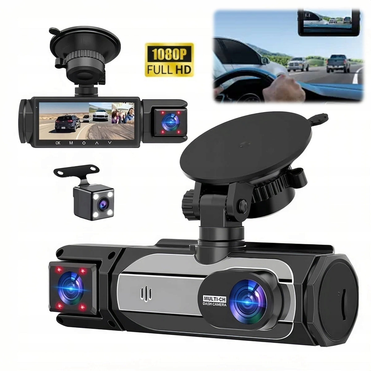 AUTOMATIC DRIVING RECORDER 1080P WIFI 3 DASH CAM CAMERAS Packaging status original