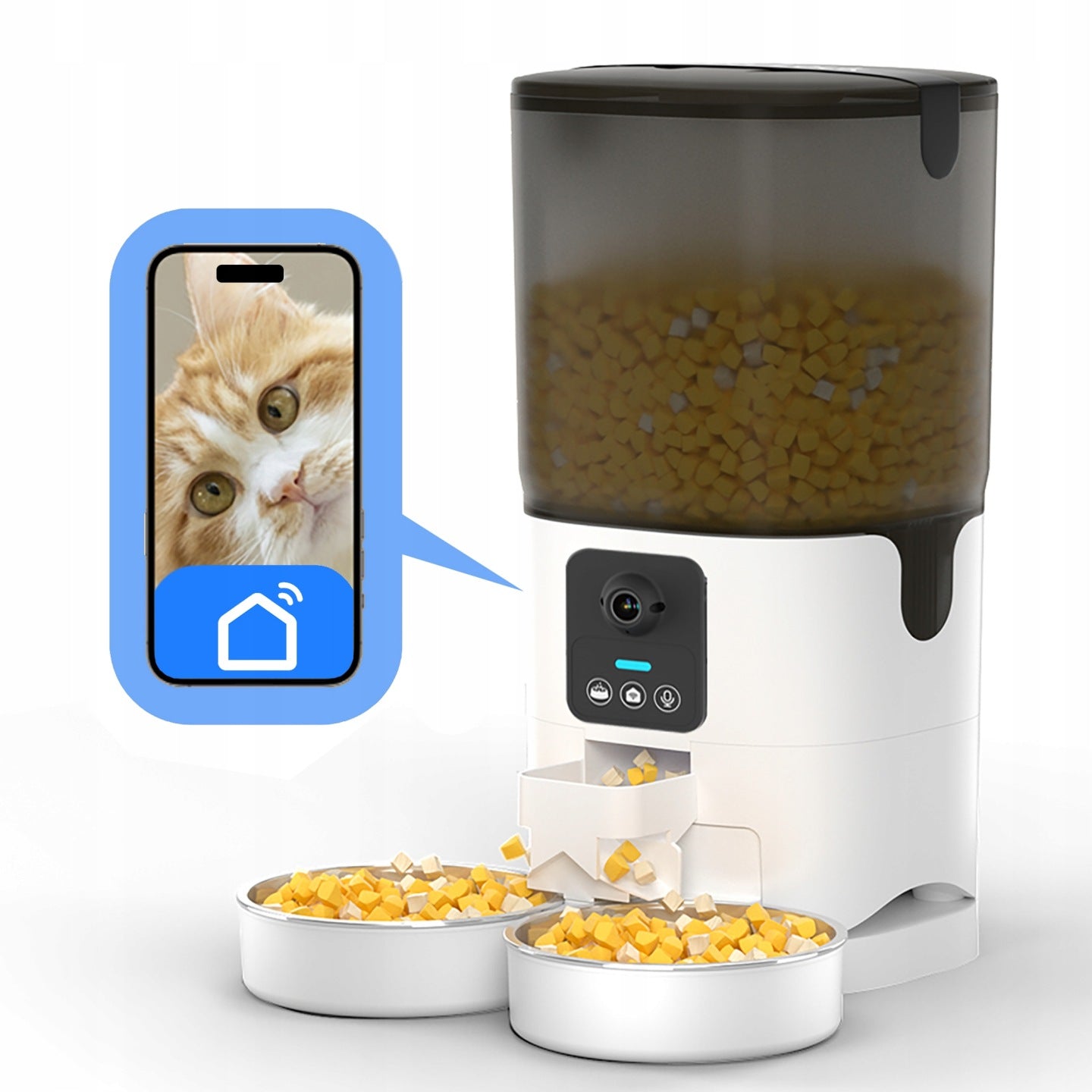 AUTOMATIC DUAL CAT FOOD DISPENSER 7L WITH HD1080p Wi-Fi CAMERA Packaging status original
