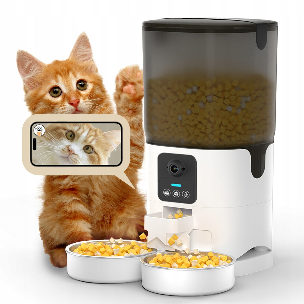 AUTOMATIC DUAL CAT FOOD DISPENSER 7L WITH HD1080p Wi-Fi CAMERA