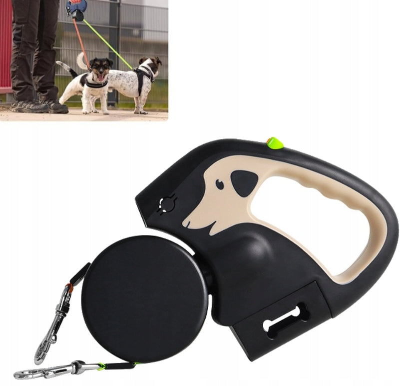 AUTOMATIC LEASH FOR TWO DOGS 3M WITH LOCK AND BUILT-IN LIGHT Packaging status original