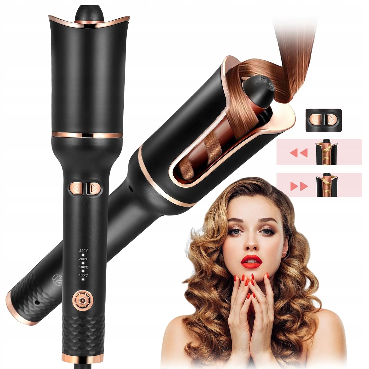 AUTOMATIC ROTATING HAIR CURLER CERAMIC 4 ADJUSTABLE TEMPERATURE