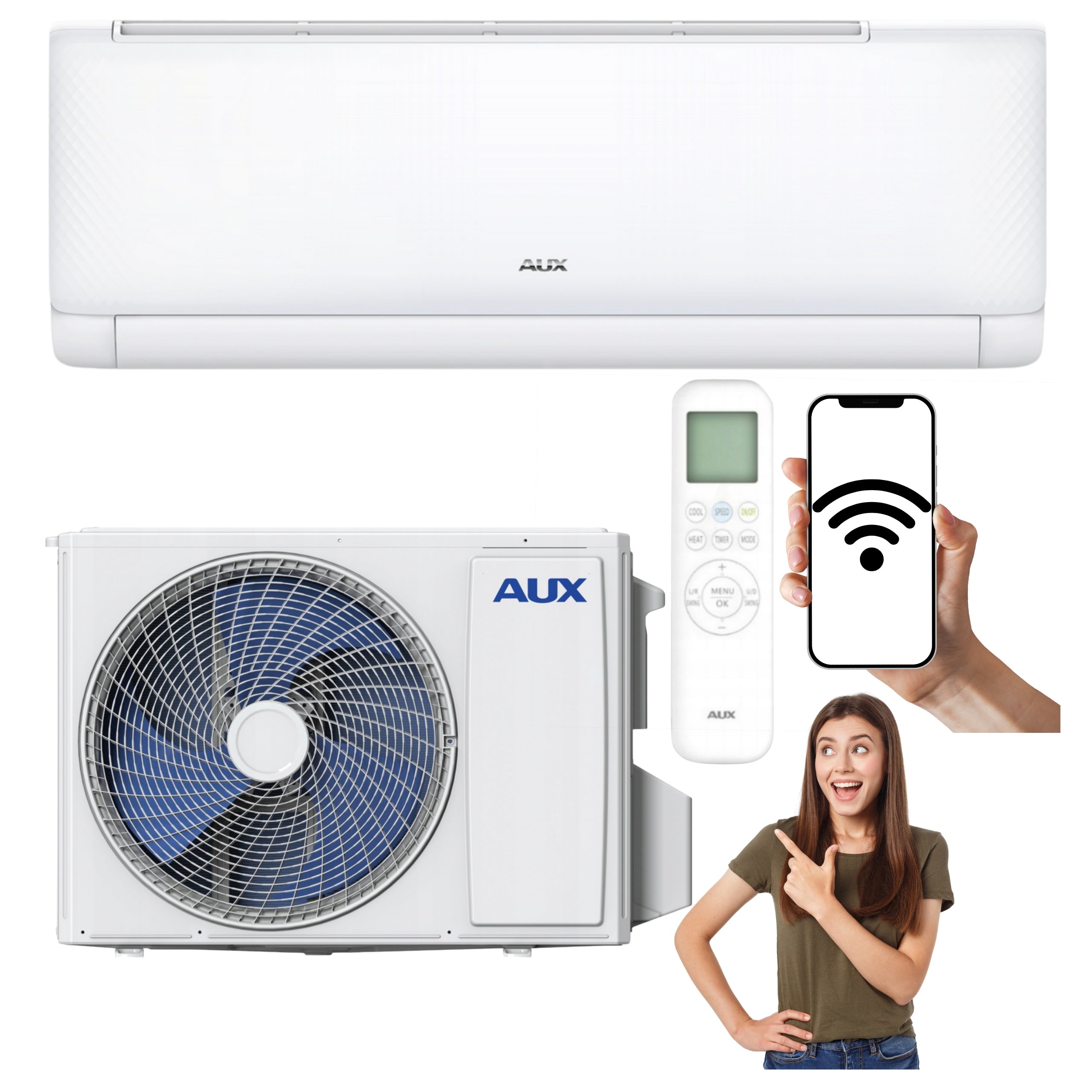 AUX Q-Smart Plus 2,7kW WIFI Wall Air Conditioner with HEATER EFFICIENT FOR HOME