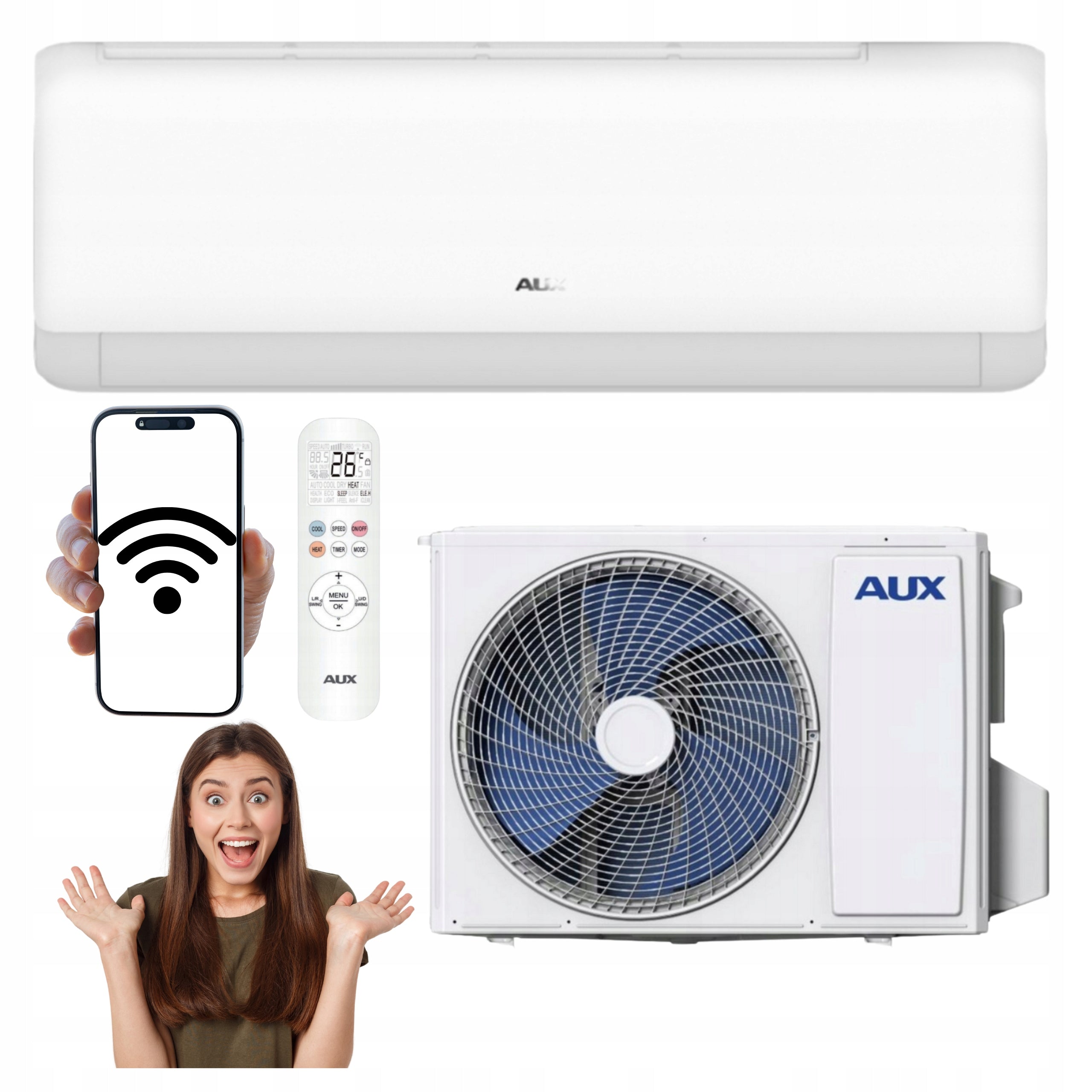 AUX Q-Smart Plus 5,3kW WiFI Wall Mounted Air Conditioner HEATING FUNCTION FOR HOME