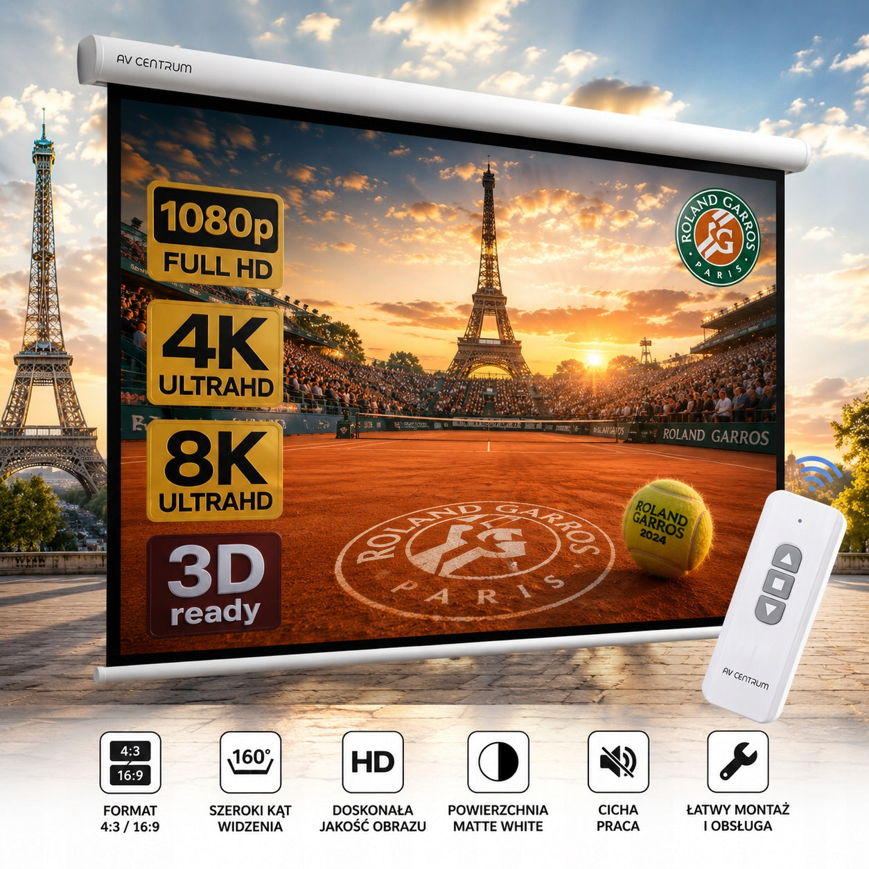 AVC-E300 135" 300x168 AVCENTRUM ELECTRIC WALL PROJECTION SCREEN Packaging status original