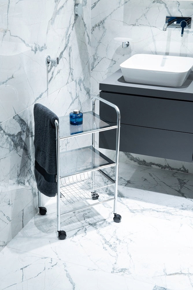 AWD Interior BATHROOM RACK ON WHEELS BATHROOM CABINET 2 SHELVES BASKET Brand AWD Interior
