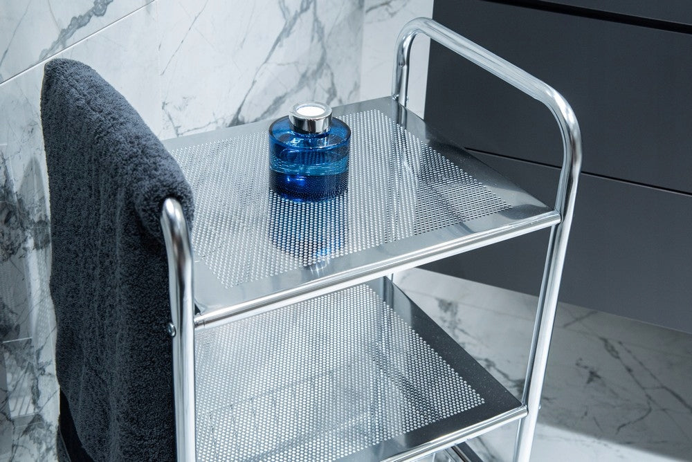 AWD Interior BATHROOM RACK ON WHEELS BATHROOM CABINET 2 SHELVES BASKET Furniture color silver