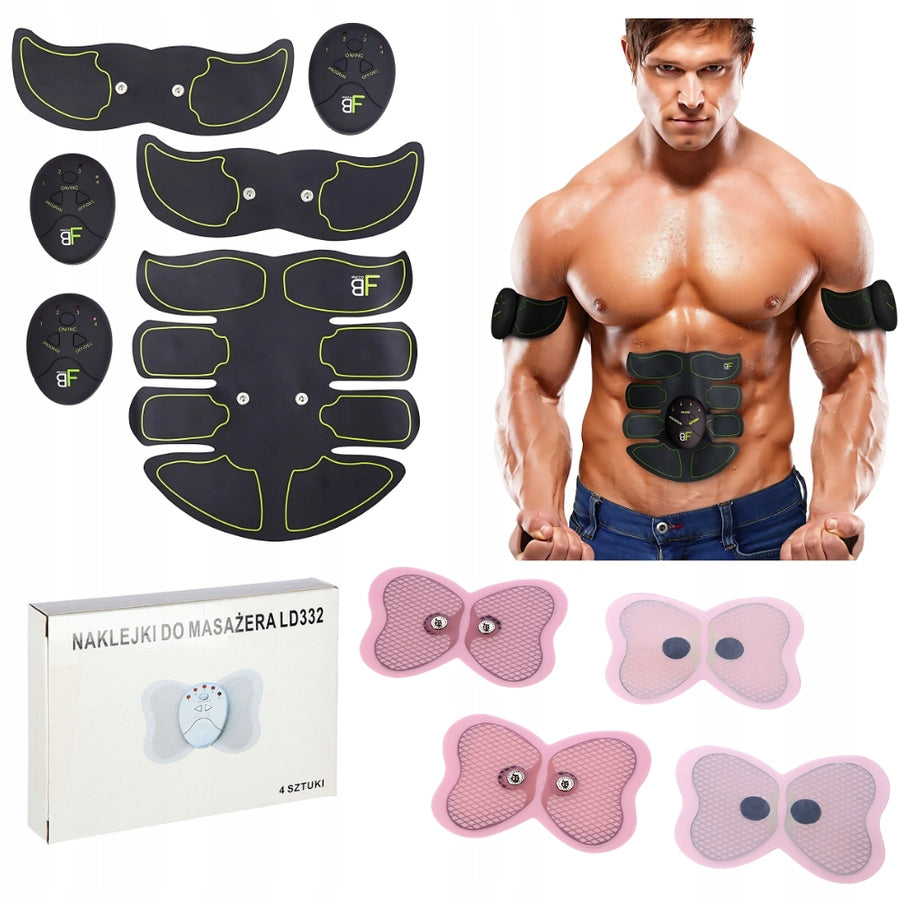 Abdominal Muscle Electrostimulator Massager + Interchangeable Gel Stickers 4 Pack Brand HMS