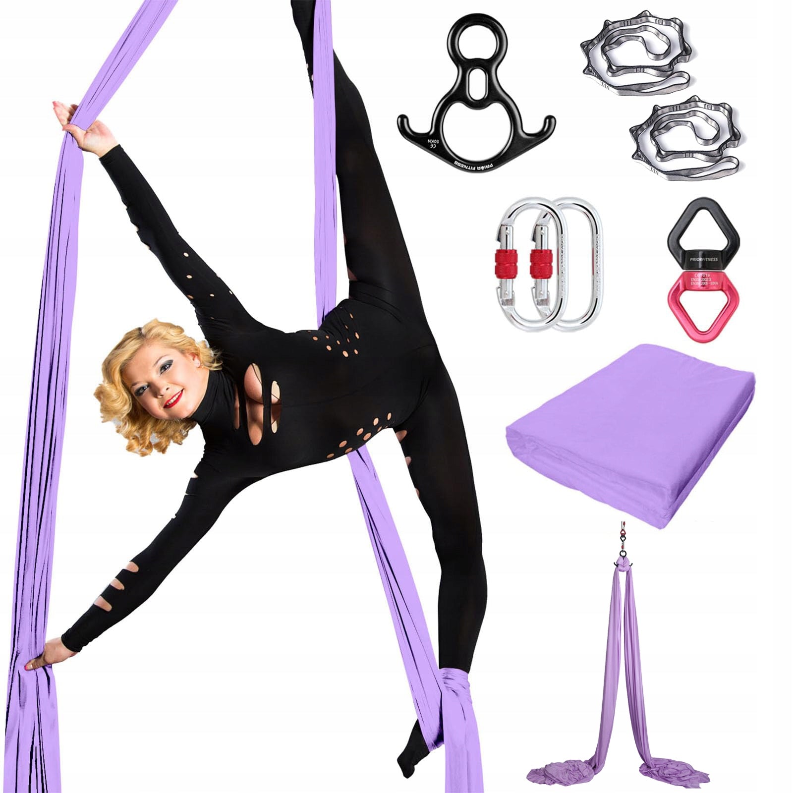 Acrobatic sash aerial silk multifunctional scarf 6 m Purple