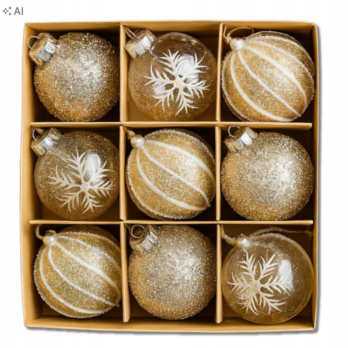 Acrylic baubles mix gold set of 9 Christmas balls 8 cm Unbreakable