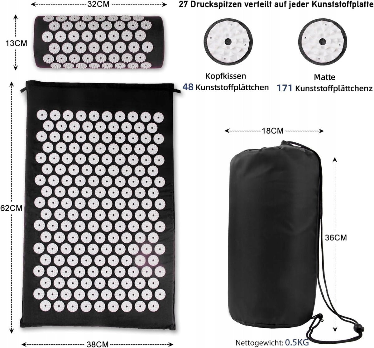 Acupressure Mat with Cushion Black Spikes STIMULATES HEALTH CIRCULATION Brand no brand