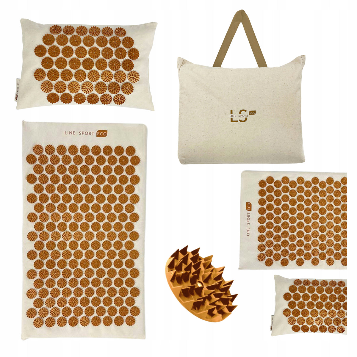 Acupressure mat Line Sport set with pillow brown eco-friendly